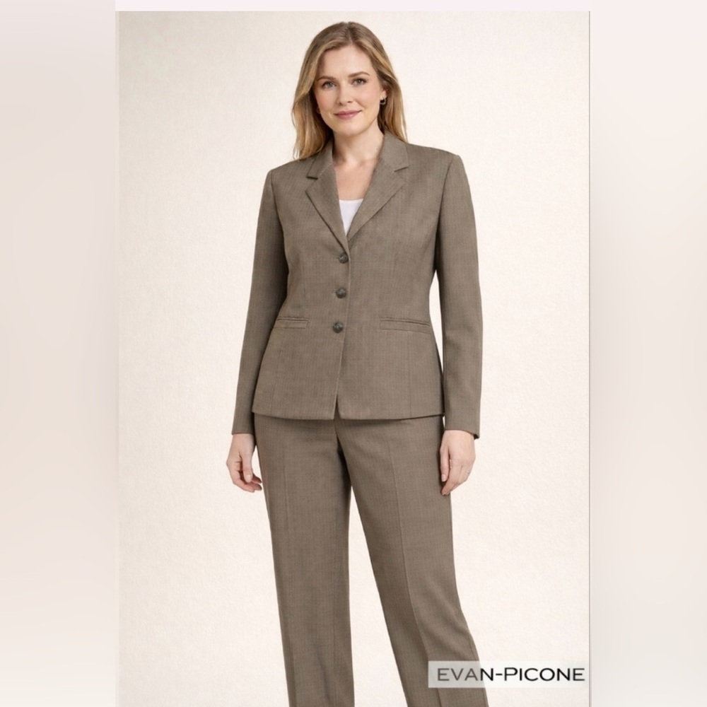 Evan-Picone Two Piece Pant Suit Pinstripe Blazer & Trouser Set Size 16